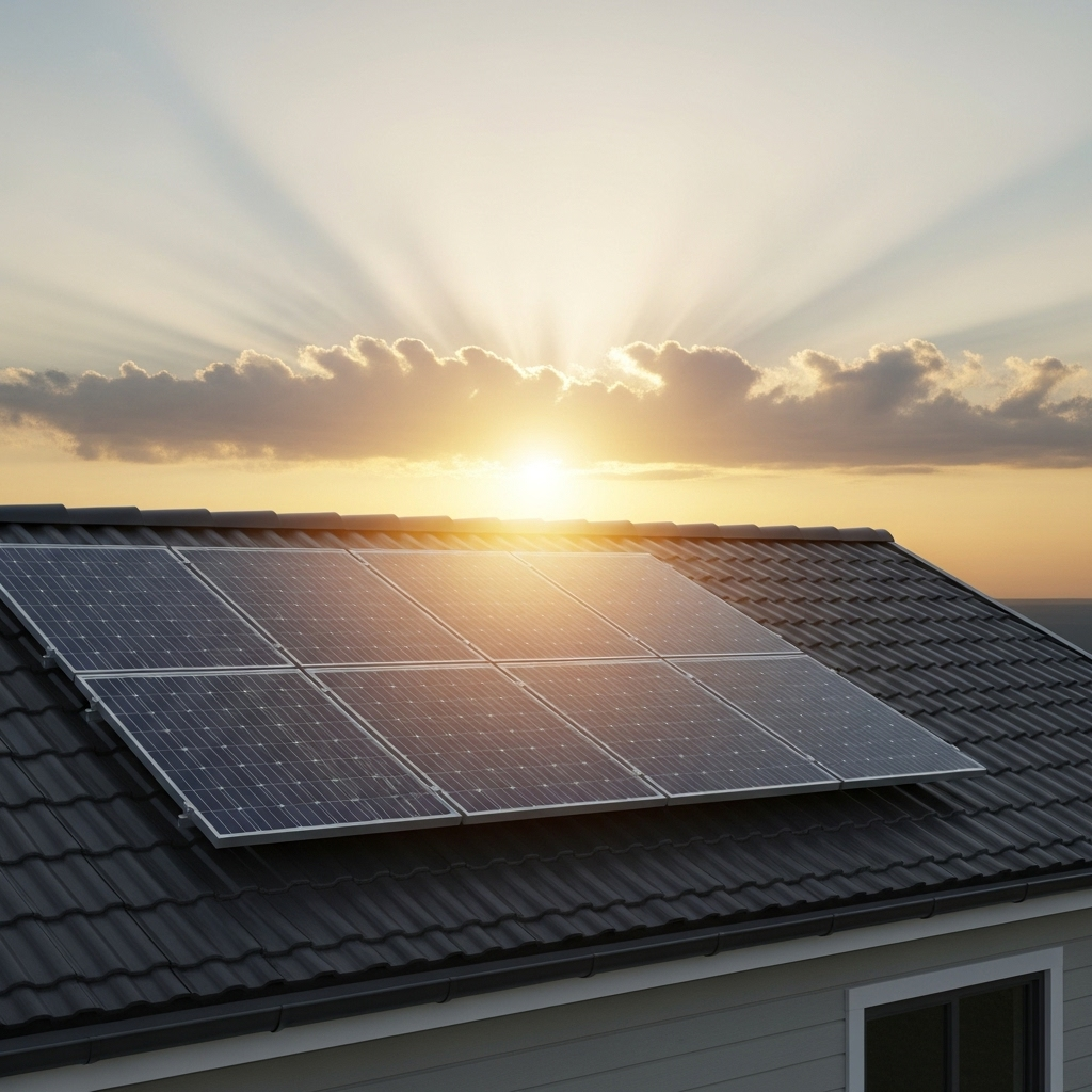 Lever de soleil sur panneaux solaires